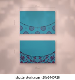 Turquoise business card with purple mandala ornament for your personality.