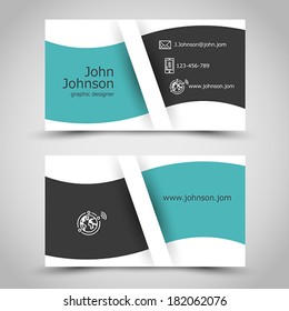 Turquoise Business Card With Wave. Office Concept