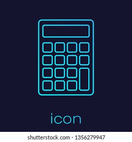 Turquoise Calculator line icon isolated on blue background. Accounting symbol. Business calculations mathematics education and finance. Vector Illustration