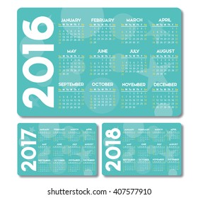 turquoise calendar 2016 2017 2018 vector design, no drop shadow on the vector .eps 8 text is outlined