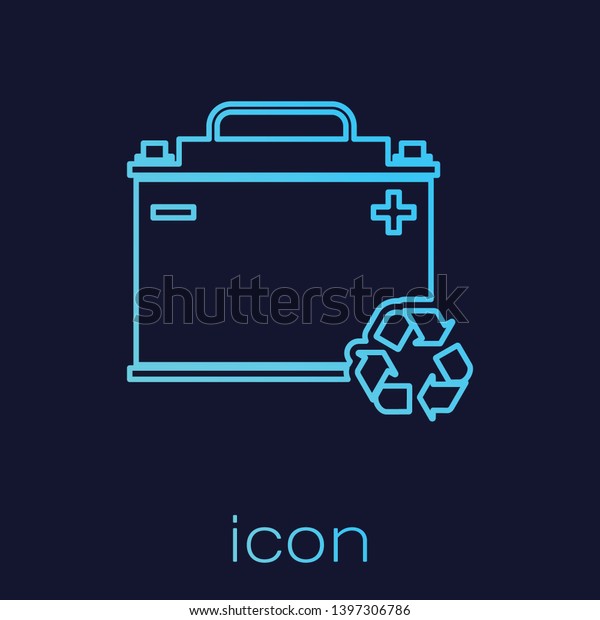 Turquoise Car battery with\
recycle line icon isolated on blue background. Accumulator battery\
energy power and electricity accumulator battery. Vector\
Illustration