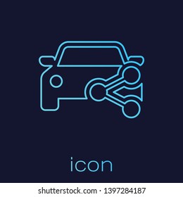 Turquoise Car sharing line icon isolated on blue background. Carsharing sign. Transport renting service concept. Vector Illustration