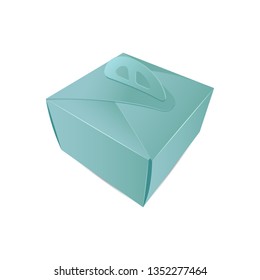 Turquoise cardboard box mock up. Package for cake design.
