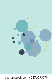 Turquoise Cell Background Blue Vector. Atom Energy Wallpaper. Network Design. Gray Tile Tech. Honeycomb Illustration.