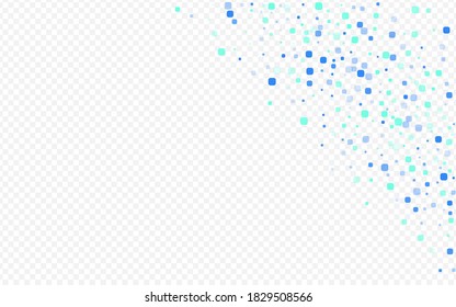 Turquoise Cell Carnaval Vector Transparent Background. Decoration Confetti Backdrop. Flying Square Postcard. Blue Celebrate Illustration.