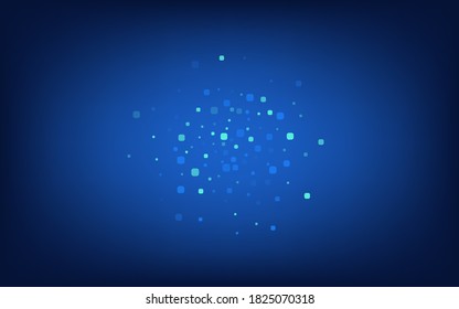 Turquoise Cell Effect Blue Vector Background. Abstract Rhombus Texture. Decoration Square Illustration. Blue Falling Pattern.