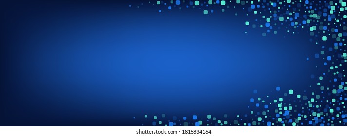 Turquoise Cell Effect Panoramic Vector Blue Background. Decoration Particle Texture. Falling Confetti Wallpaper. Blue Celebration Postcard.