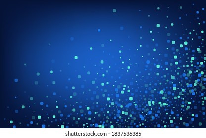 Turquoise Cell Falling Blue Vector Background. Flying Square Card. Abstract Rhombus Banner. Blue Effect Pattern.