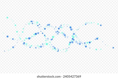 Turquoise Cell Falling Vector Transparent Background. Top Particle Texture. Effect Square Illustration. Blue Celebration Backdrop.