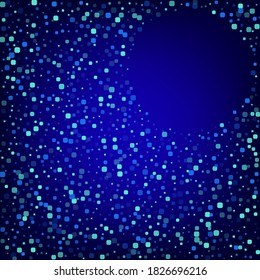 Turquoise Cell Top Blue Vector Background. Abstract Particle Banner. Flying Square Texture. Blue Falling Pattern.