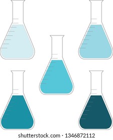 Turquoise chemistry bottle set, Laboratory clip art, vector illustration