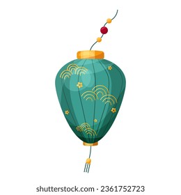 Turquoise Chinese Lantern with an ornament. Element of Mid-Autumn Festival, Lantern festival, Chinese New Year and Korean Chuseok. Cartoon style Vector isolated illustration