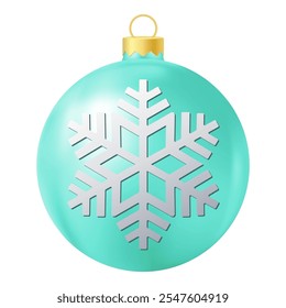 Turquoise Christmas tree toy or ball with snowflake illustration