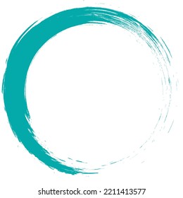 Turquoise circle brush stroke vector isolated on white background. Turquoise enso zen circle brush stroke. For stamp, seal, ink and paintbrush design template. Grunge hand drawn circle shape, vector