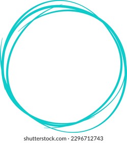 Turquoise circle line hand drawn. Highlight hand drawing circle isolated on background. Round handwritten circle. For marking text, note, mark icon, number, marker pen, pencil and text check, vector