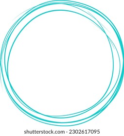 Turquoise circle line hand drawn. Highlight hand drawing circle isolated on background. Round handwritten circle. For marking text, note, mark icon, number, marker pen, pencil and text check, vector