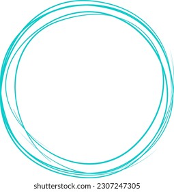 Turquoise circle line hand drawn. Highlight hand drawing circle isolated on background. Round handwritten circle. For marking text, note, mark icon, number, marker pen, pencil and text check, vector