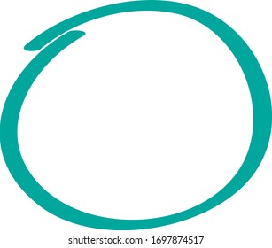 Turquoise circle pen draw. Highlight hand drawn circle isolated on white background. Handwritten turquoise circle. For marker pen, pencil, logo and text check. Vector illustration