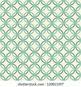 turquoise circles  in rows on light beige background retro seamless pattern