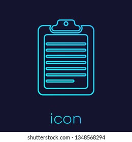 Turquoise Clipboard with document line icon isolated on blue background. Vector Illustration