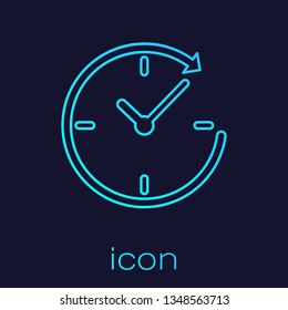 Turquoise Clock with arrow line icon isolated on blue background. Time symbol. Clockwise rotation icon arrow and time. Vector Illustration