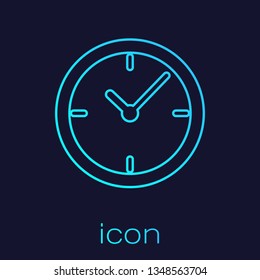 Turquoise Clock line icon isolated on blue background. Vector Illustration