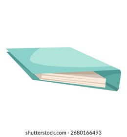 Livro fechado turquesa com páginas visíveis mostradas em estilo gráfico plano sobre fundo branco. Conceito de leitura, aprendizagem e educação. Ilustração vetorial