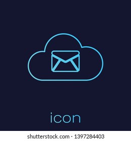 Turquoise Cloud mail server line icon isolated on blue background. Cloud server hosting for email. Online message service. Mailbox sign. Vector Illustration