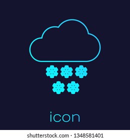 Turquoise Cloud with snow line icon isolated on blue background. Cloud with snowflakes. Single weather icon. Snowing sign. Vector Illustration