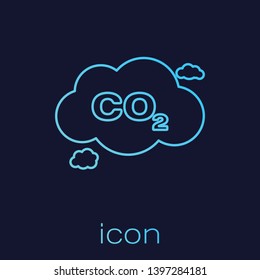Turquoise CO2 emissions in cloud line icon isolated on blue background. Carbon dioxide formula symbol, smog pollution concept, environment concept. Vector Illustration