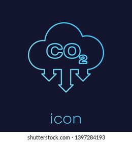 Turquoise CO2 emissions in cloud line icon isolated on blue background. Carbon dioxide formula symbol, smog pollution concept, environment concept. Vector Illustration