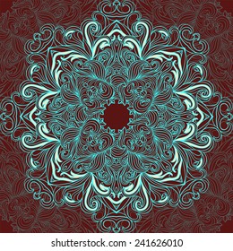 Turquoise color seamless pattern with ornate detailed ornament. Useful for packaging, invitations, gift cards and scrapbooking. Vector illustration 10 EPS