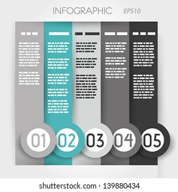 Turquoise Column Infographic Five Options In Big Down Rings. Infographic Concept.