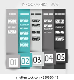 turquoise column infographic five options in big down squares. infographic concept.