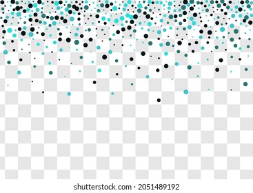 Turquoise Confetti Effect Vector Transparent Background. Fun Dust Design. Celebrate Shine Banner. Indigo Polka Celebration Wallpaper.