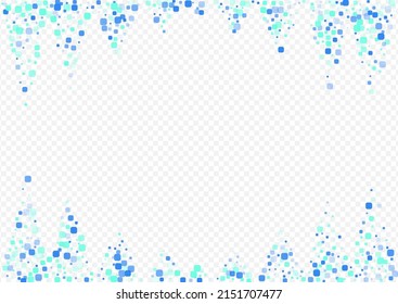 Turquoise Confetti Falling Vector Transparent Background. Flying Square Postcard. Celebration Rhombus Backdrop. Blue Carnaval Wallpaper.