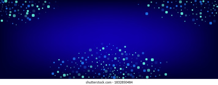 Turquoise Confetti Invitation Panoramic Vector Blue Background. Top Particle Postcard. Falling Square Invitation. Blue Celebrate Banner.