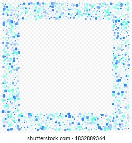 Turquoise Confetti Top Vector Transparent Background. Invitation Rhombus Wallpaper. Celebration Cell Banner. Blue Flying Postcard.
