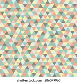 Turquoise, coral, yellow seamless triangle pattern, background, texture.