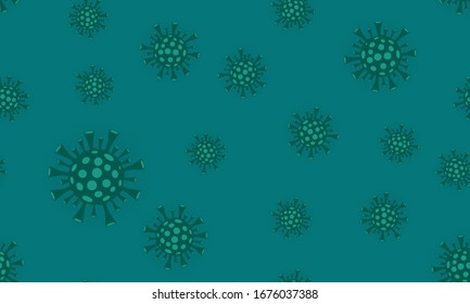 Turquoise Coronavirus concept seamless background. COVID-19 quarantine. 2019 and 2020 nCov Coronavirus. Infection of coronavirus pandemic abstract. Virus cell from China. Vector illustration