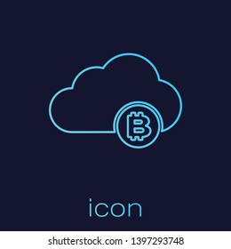 Turquoise Cryptocurrency cloud mining line icon isolated on blue background. Blockchain technology, bitcoin, digital money market, cryptocoin wallet. Vector Illustration