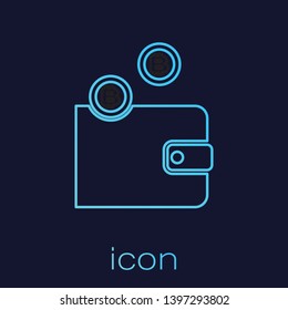 Turquoise Cryptocurrency wallet line icon isolated on blue background. Wallet and bitcoin sign. Mining concept. Money, payment, cash, pay icon. Vector Illustration