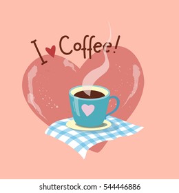 Turquoise cup. Coffee design , vector illustration.Cup of hot cocoa or coffee.   Valentine's Day