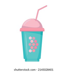 Turquoise Cup with Milk Cocktail Straw. vector illustration