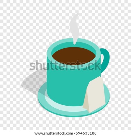 Turquoise cup of tea with teabag isometric icon 3d on a transparent background vector illustration