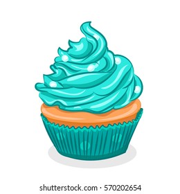 turquoise cupcake with cream isolated at the white background