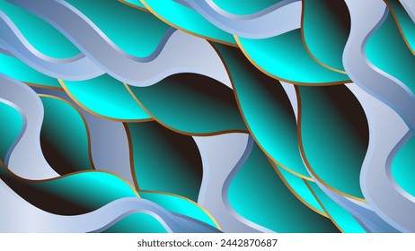 Turquoise curve abstract wallpaper illustrates stormy waves at the sea