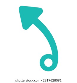 Turquoise curved arrow symbol featuring a loop and circular dot at the tail end. Isolated on white. Suitable for web design, infographics, and directional navigation.