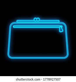 Turquoise Cute Neon Cosmetic Bag On Black Background. A Bag For Storing Makeup Items, Brushes, Cosmetics. Makeup Artist's Makeup Bag. Convenient Transfer Of Make-up Products. Vector Illustration.