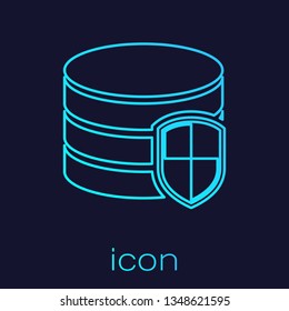 Turquoise Database protection line icon isolated on blue background. Secure database icon. Vector Illustration
